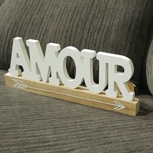New Free Standing Wood Word Cutout "Amour"